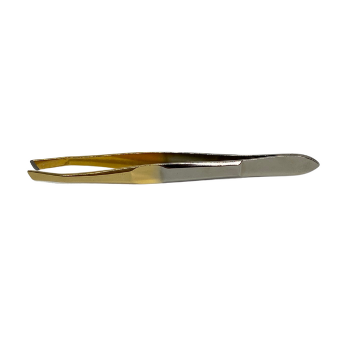 Depilatory tweezer with oblique points - Chrome with gold plated tip tweezers