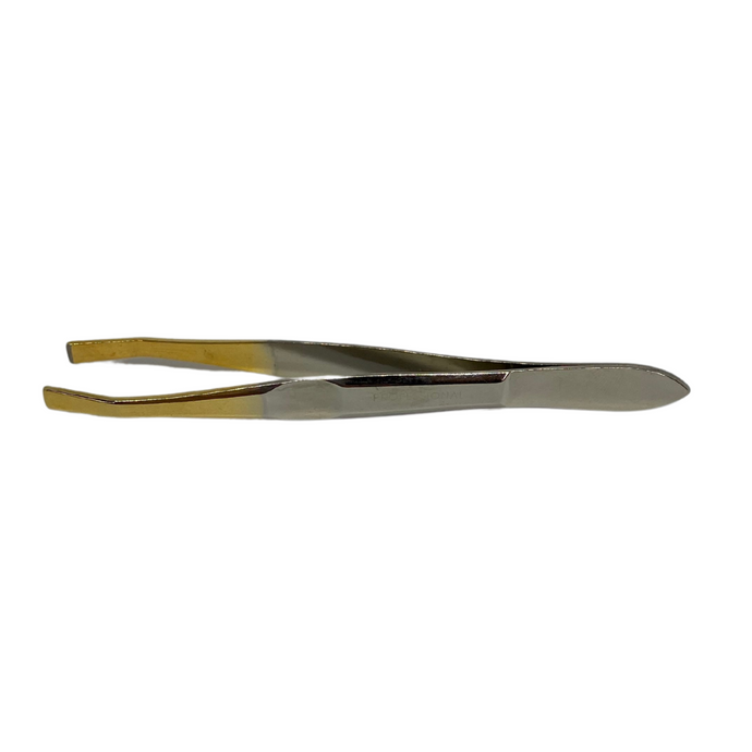 Depilatory tweezer with square points - Chrome with gold plated square tip tweezers